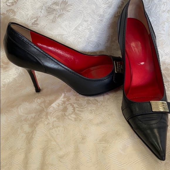 DOLCE & GABBANA Leather Stilettos w/ Gold Name Plate - Picture 4 of 11